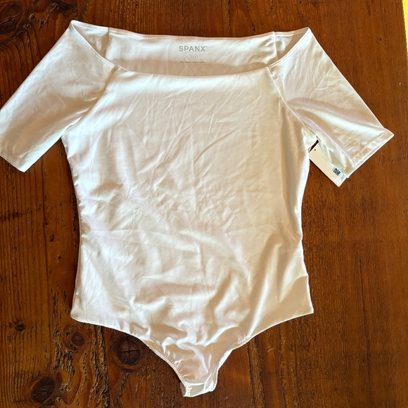 NWT Spanx Smooth Jersey Ballet Bodysuit, White , Size Large, Short Sleeve - Picture 9 of 11